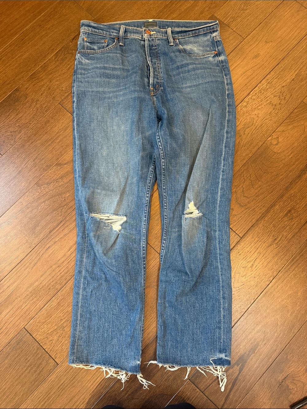 MOTHER The Tomcat Ankle Fray Distressed Jeans Size 32 Globe Trotter - C73-019